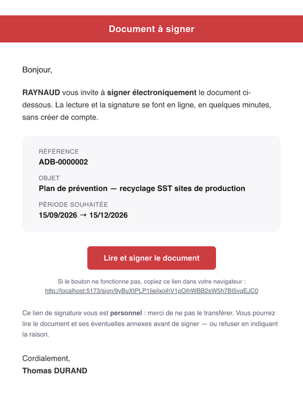 Argalis V2 — Invitation à signer électroniquement (eIDAS)